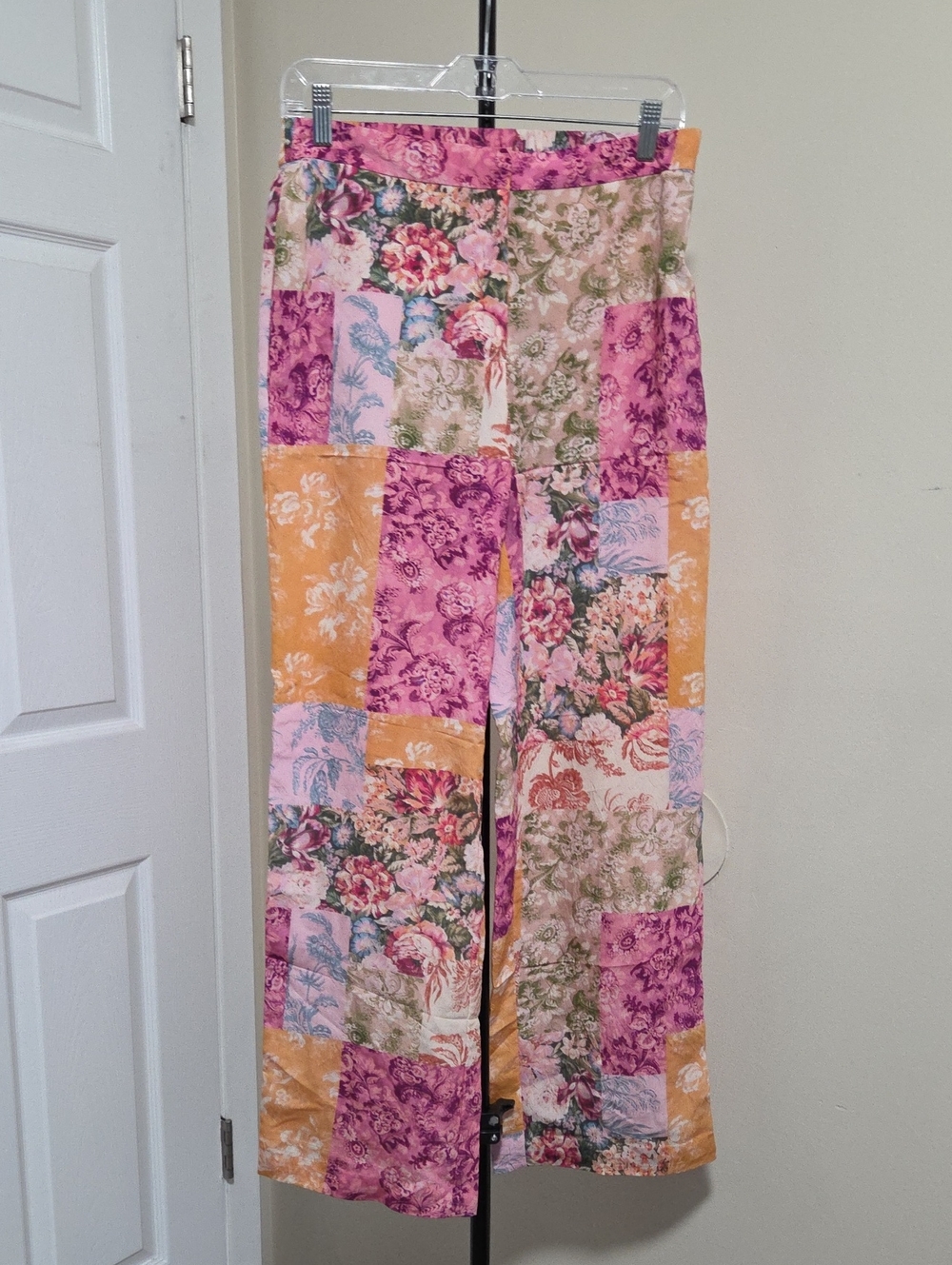 Philosophy Floral Patchwork Wide-Leg Pants in Pink & Yellow